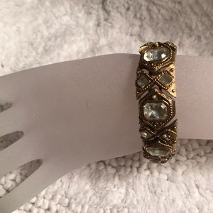 ANTIQUE GOLD LINK STONE BRACELET -7Lg 16Sm Stones